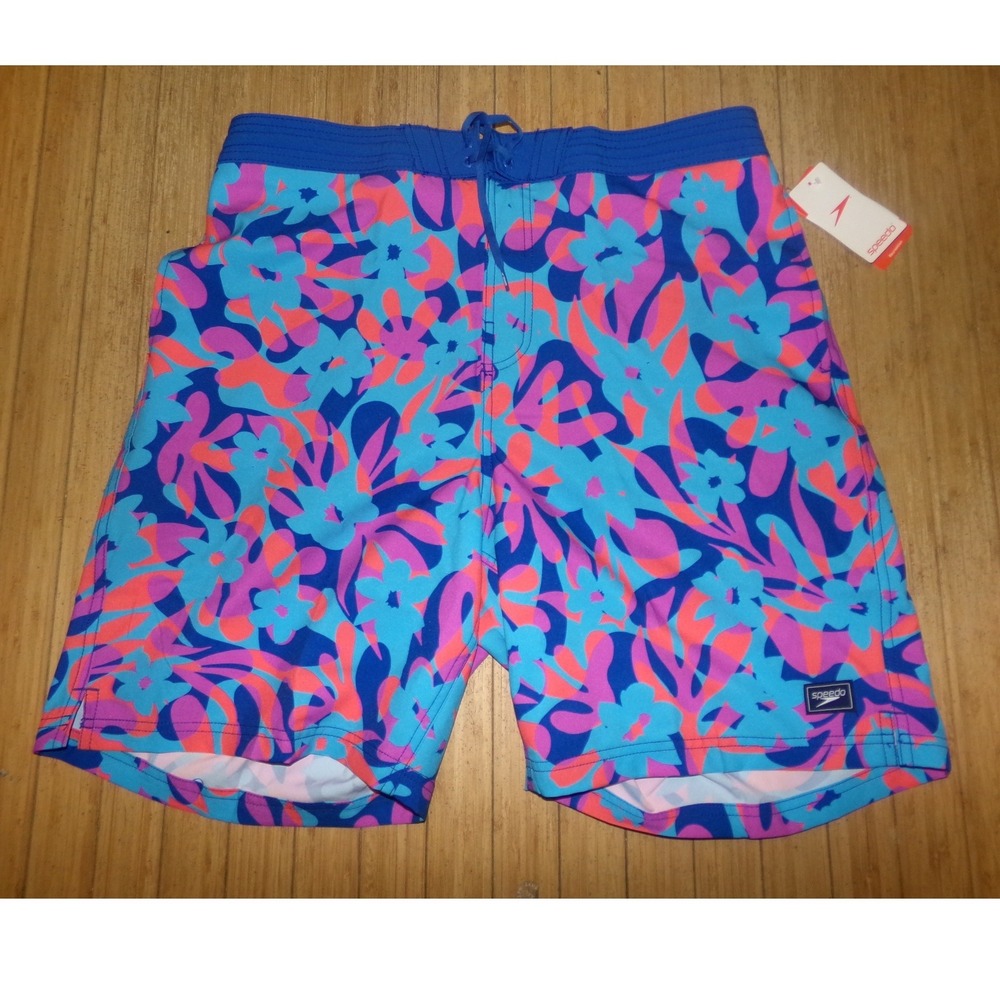 Speedo Mens SZ SM Tropical Floral 9" Swim Trunks Board Shorts NWT
